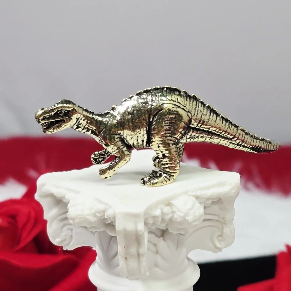 Mini Vintage Brass Spiked T-Rex Dinosaur Figurine Miniature Collectible Decor